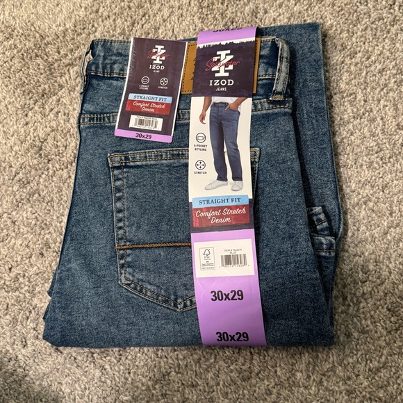 Mens Izod Saltwater Straight Comfort Stretch Denim Blue Jeans 30x29 Medium Wash - Picture 1 of 7